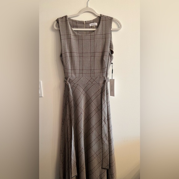 Calvin Klein Midi A-Line Ponte Dress with Tie Belt - Picture 1 of 1